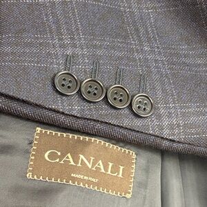 Canali Sport Coat Mens US 46L Navy Blue Gray Plaid Classic Blazer Made in Italy